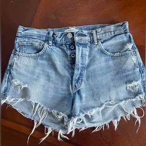 Moussy Light Blue Distressed Jean Shorts